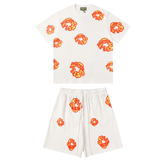 Denim Tears White-Orange Short Set